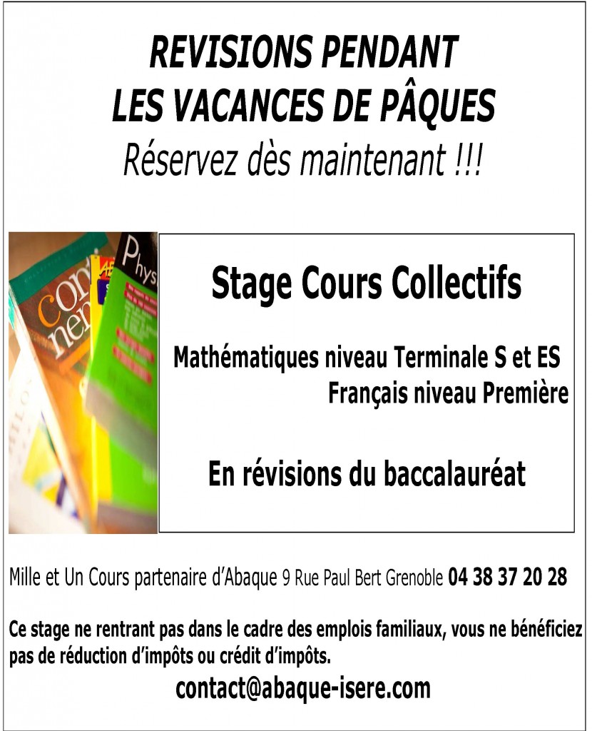 Stages en petits groupes de révision pour les vacances de Pâques.